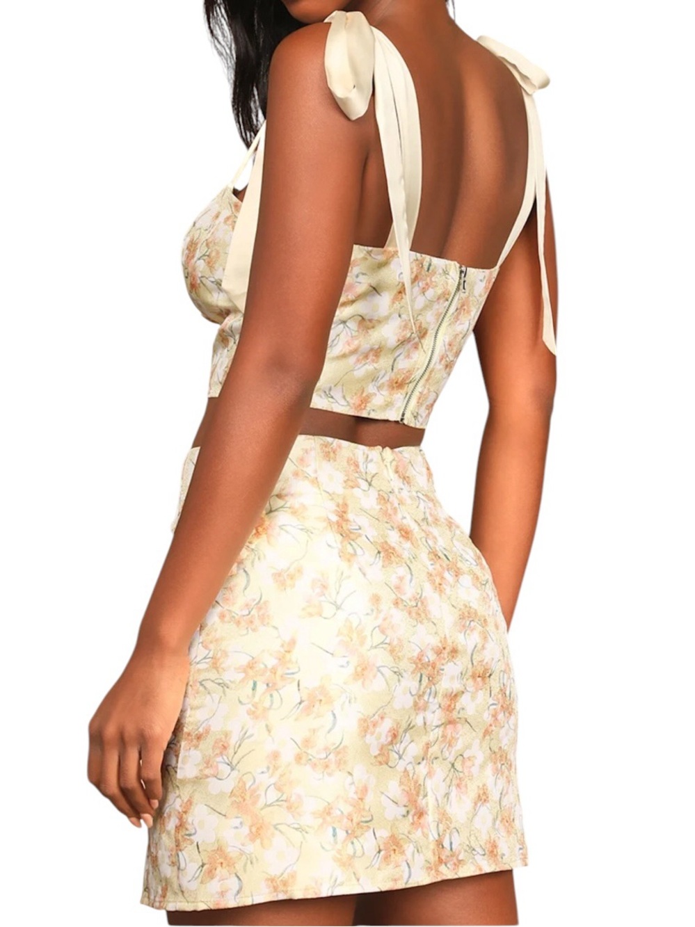 Lulus Time to Bloom Yellow Floral Jacquard Two-Piece Set NWT Size Large - Picture 4 of 9